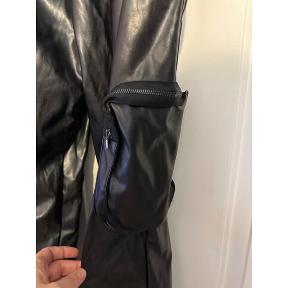 Black Faux Leather Cargo Jogger‎ Pants With Side Pockets & Elastic Waist 4 - Picture 3 of 8